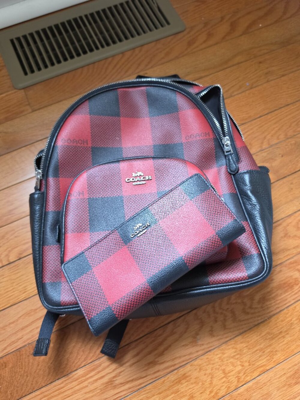 Coach Court Backpack and Wallet with Buffalo Plaid Print